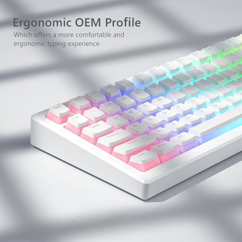 Womier Pudding Keycaps, White PBT Keycaps 60 65 75 100 Percent, 130 Keys Shine Through Key Cap OEM Profile for MX-stem Switches Keyboard-White - Image 2